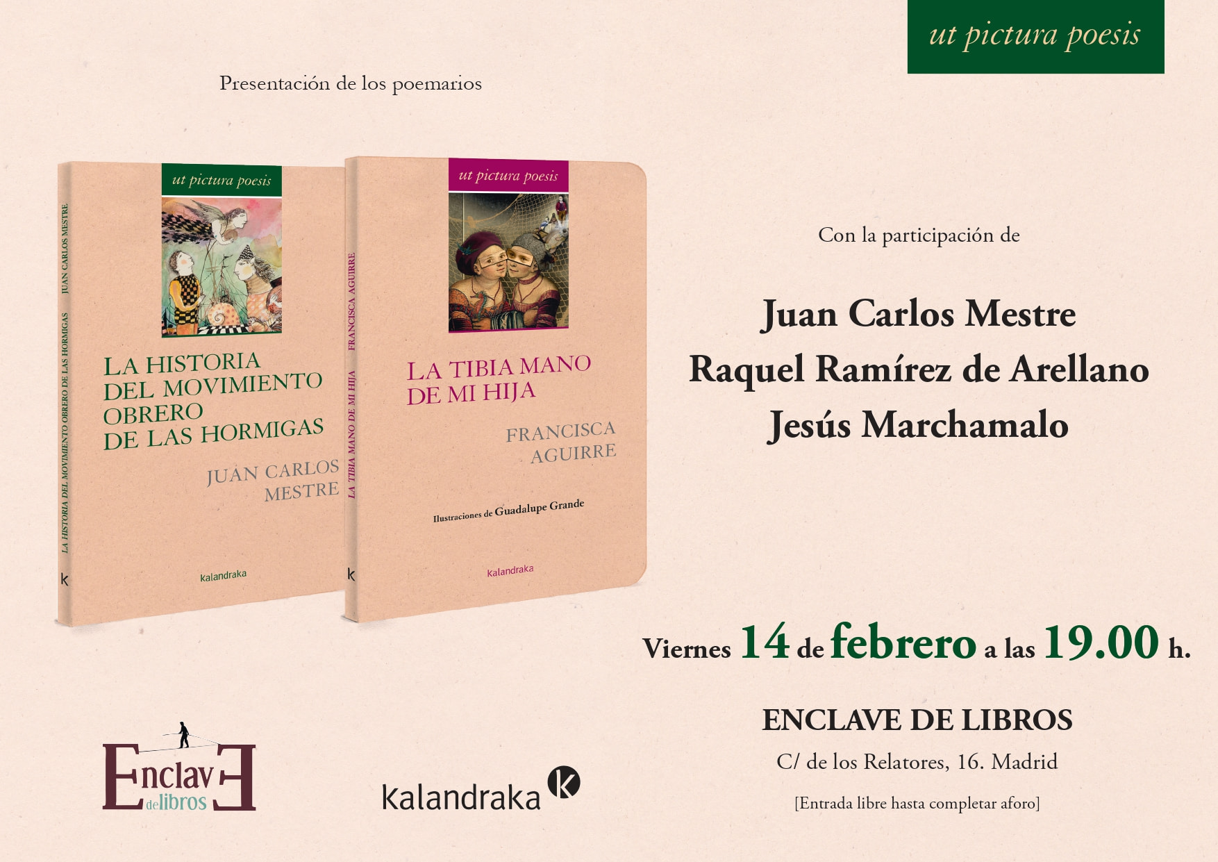 PRESENTACIÓN EN MADRID DE LOS NUEVOS TÍTULOS DE LA COLECCIÓN 'UT PICTURA POESIS' PRESENTACIÓN EN MADRID DE LOS NUEVOS TÍTULOS DE LA COLECCIÓN 'UT PICTURA POESIS'