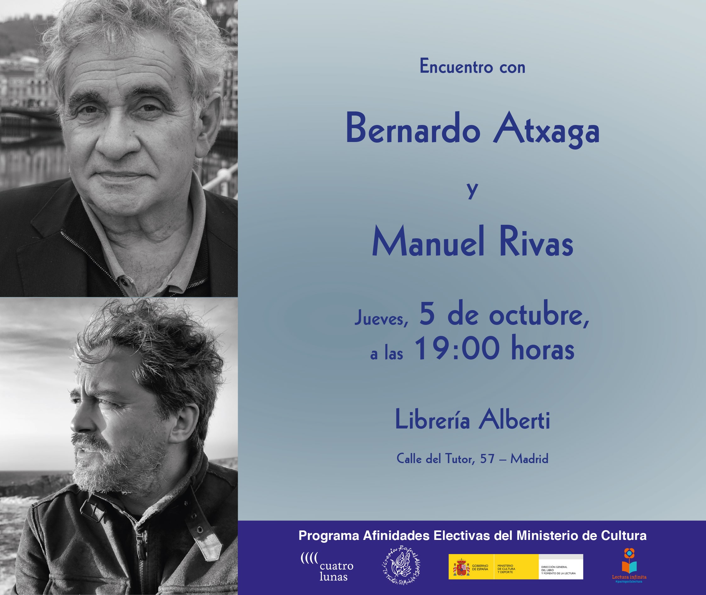 ENCUENTRO CON MANUEL RIVAS Y BERNARDO ATXAGA EN LA LIBRERÍA ALBERTI (MADRID)